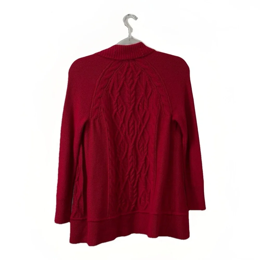 Talbots Cardigan Sweater Womens Petite Size M Red Knit Long Sleeves Wool Blend